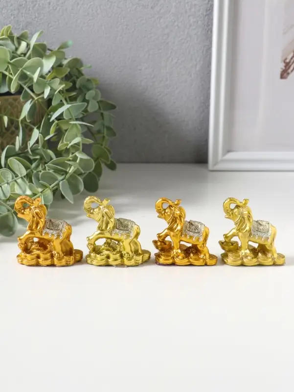 Сувенир полистоун "Слон на монетах и слитках" набор 4 шт золото 2,5х5х5 см