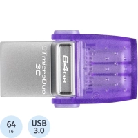 Флеш-память Kingston microDuo 3C, 64Gb, USB 3.1 G1, Type-C, DTDUO3CG3/64GB