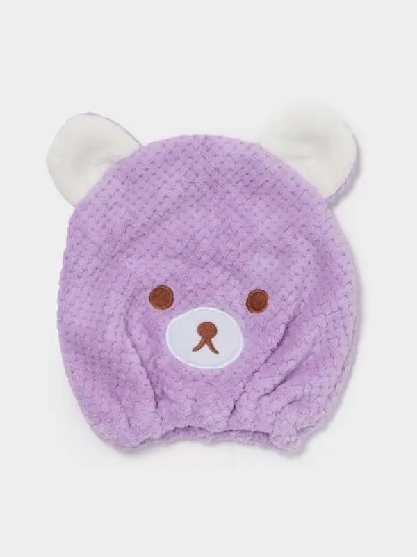 Чалма для сушки волос Доляна &laquo;Медвежонок&raquo;, микрофибра, фиолетовая