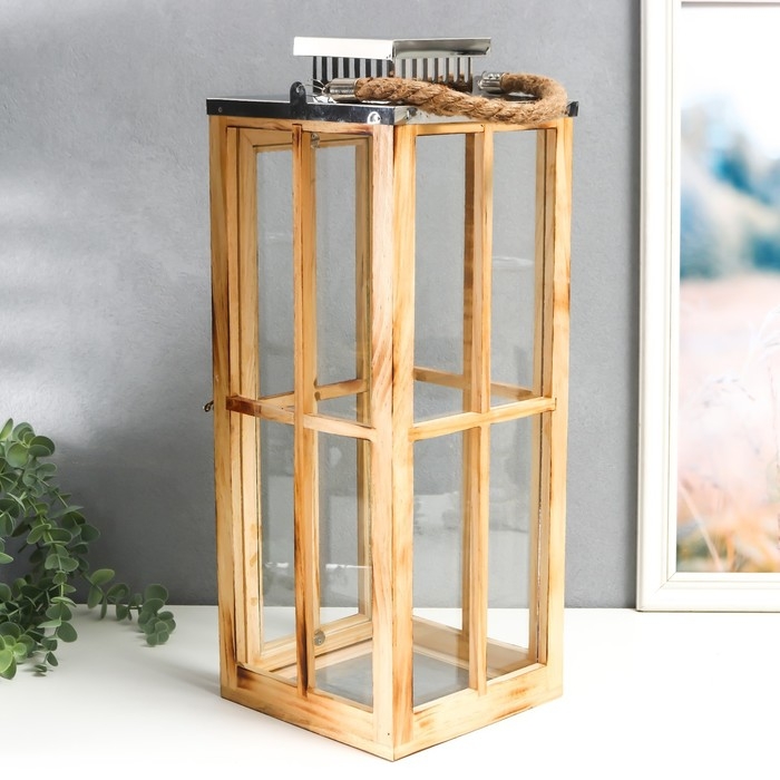 Подсвечник дерево Подсвечник дерево "Фонарь - большие окна" коричневый набор 2 шт 30х13х13; 49х18,5х18,5 см