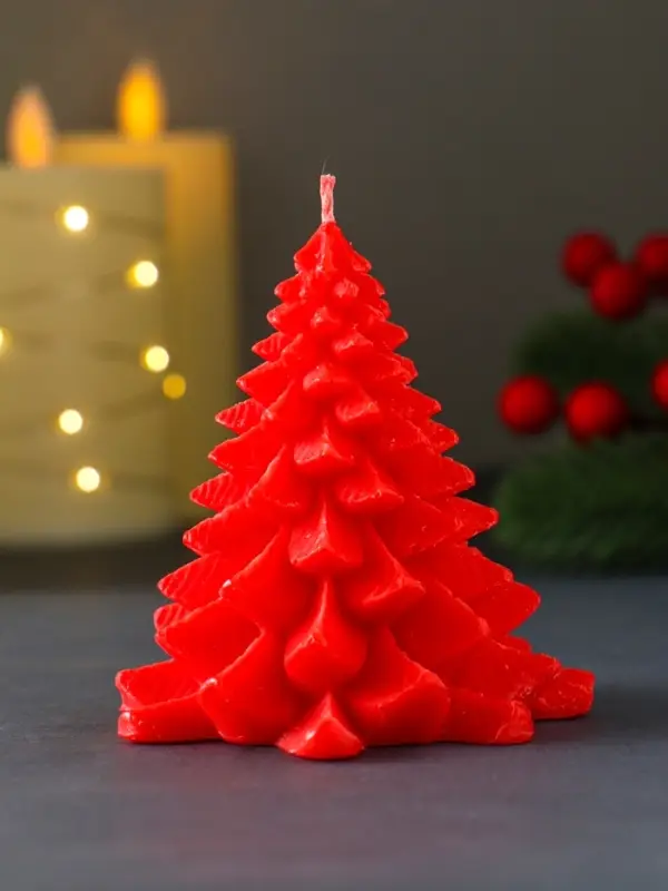 Свеча "Ель пушистая" 80х80х90 мм, красная