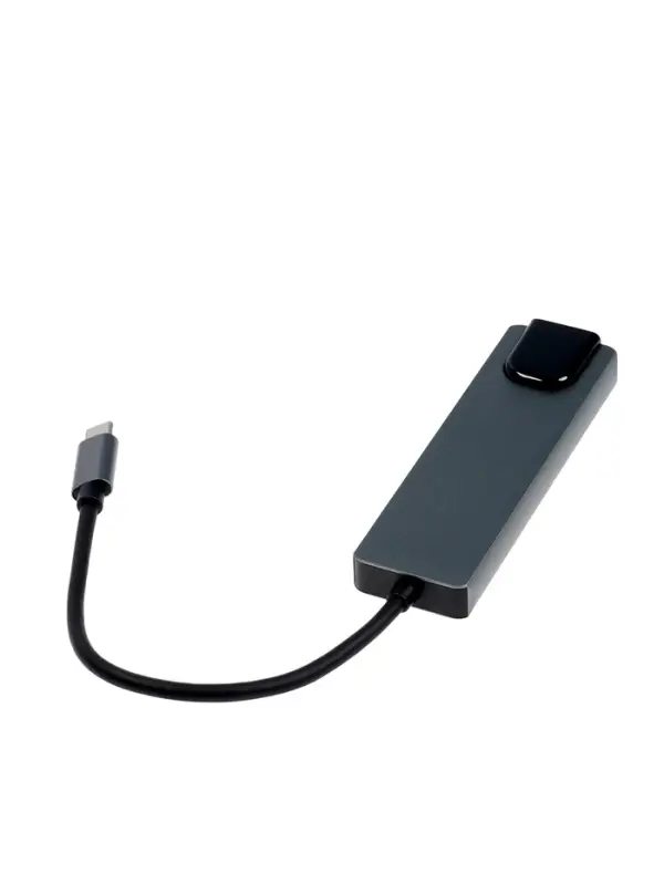 Type-C-разветвитель (HUB), HDMI/USB3.0/USB3.0/RJ45/PD, 60 ВТ, 3 А, кабель 13.5 см, серый