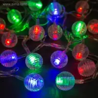 Гирлянда &laquo;Нить&raquo; 5 м с насадками &laquo;Шарики льда&raquo;, IP20, прозрачная нить, 20 LED, свечение мульти (RG/RB), мигание, 220 В