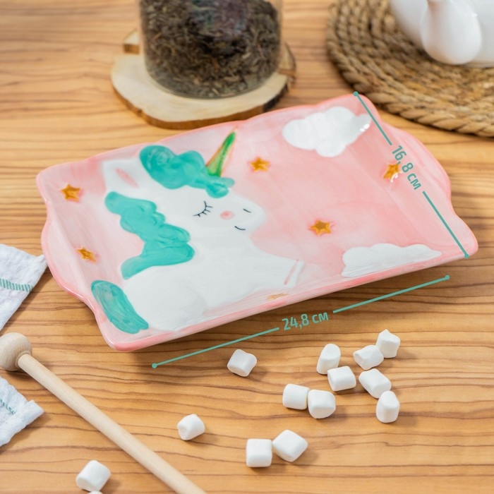 Блюдо керамическое прямоугольное «Единорог», 24,8×16,8 см, цвет разноцветный Блюдо керамическое прямоугольное «Единорог», 24,8×16,8 см, цвет разноцветный