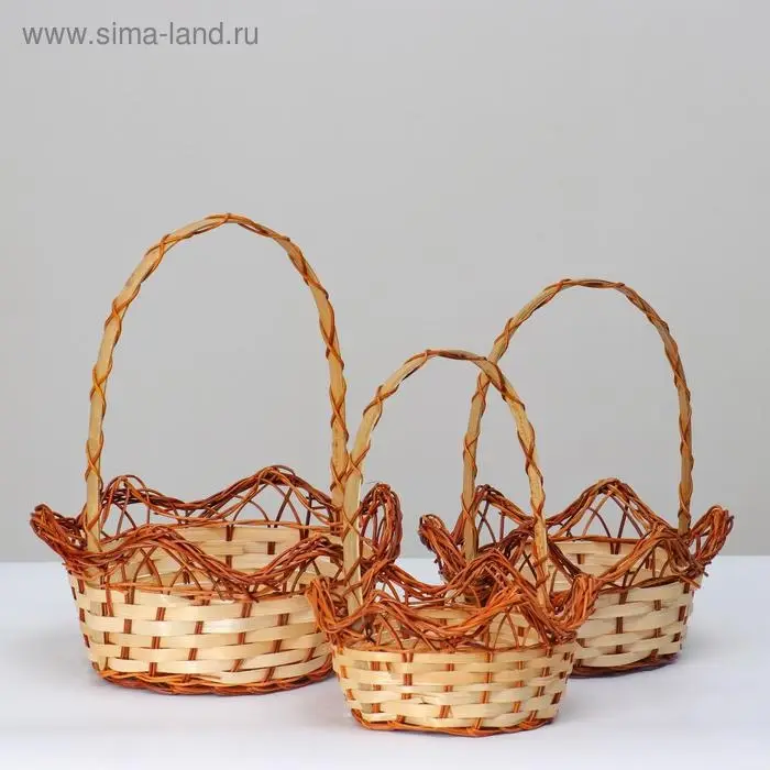 Плетёные корзины для хранения Corda, бамбук, круглые, с ручками, набор 3 шт.