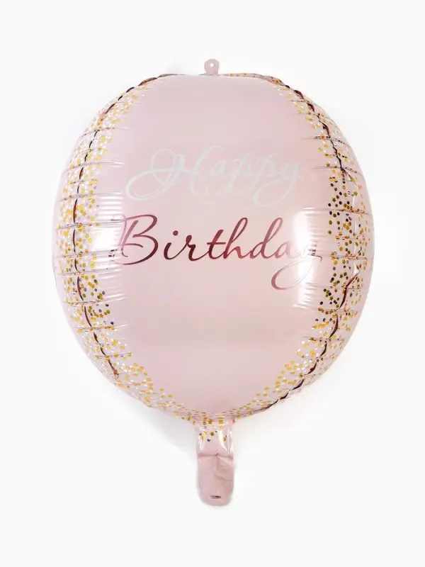 Воздушный шар фольгированный 25" сфера " С днем рождения" розовое-золото