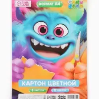 Картон цветной А4, 8 л., 8 цветов, немелованный односторонний, на скобе
