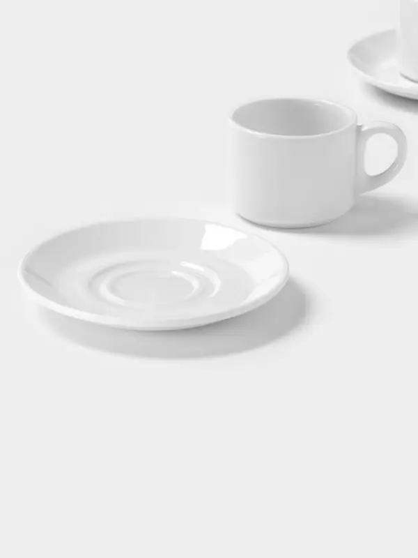 Чайный сервиз Magistro Basic bistro, 2 персоны, 4 предмета: 2 чашки 200 мл, 2 блюдца d=15 см, фарфор, белый