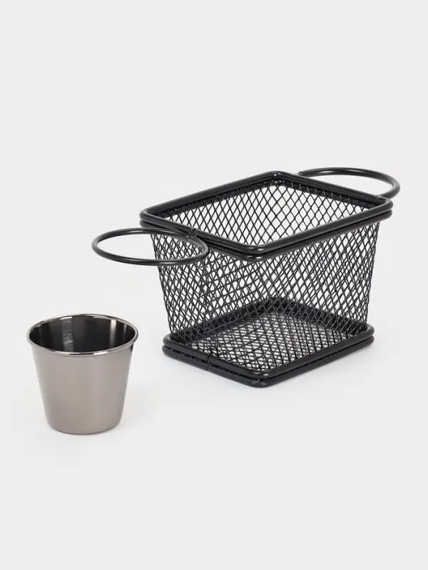 Корзинка для картофеля фри Доляна &laquo;Ночь&raquo;, с соусником d=5 см, чёрная, соусник микс