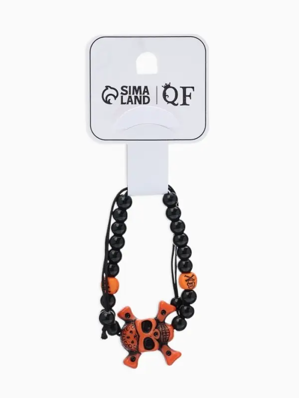 Браслет из бусин &laquo;Череп с костями&raquo;, d=6 см, чёрный, коричневый