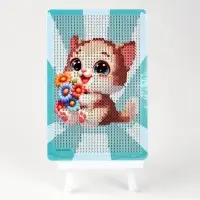 Алмазная мозаика с частичным заполнением на подставке для детей &laquo;Котёнок с букетом&raquo;, 10&times;15 см, набор для творчества