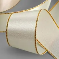 Лента атласная, с золотым люрексом, 25 мм, 23&plusmn;1 м, светло-бежевая №008