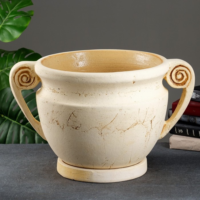 Фигурное кашпо  Фигурное кашпо "Крынка с ручками" слоновая кость, 21л / 51х28х36см
