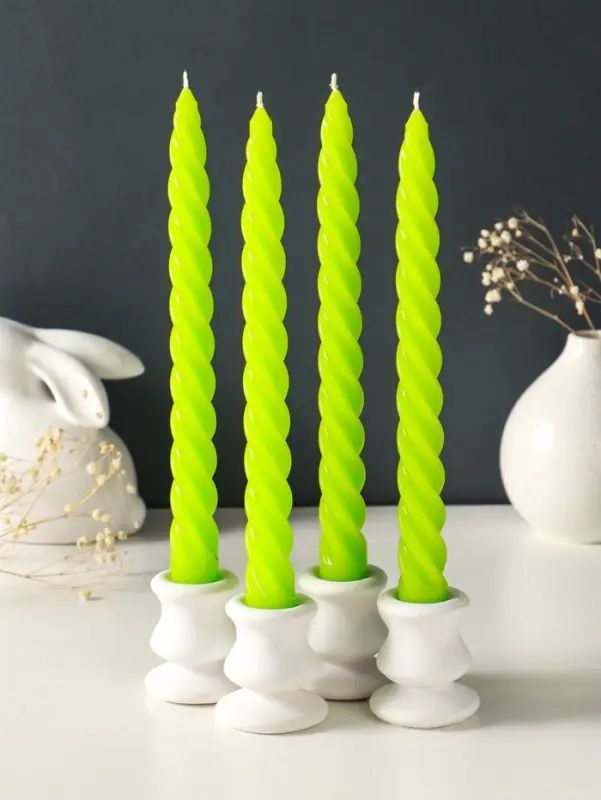Набор свечей витых, 2.3&times;24.5 см, 5 ч, 50 г, 4 шт., зелёный, в подарочной коробке