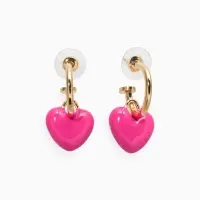 Серьги со съмными элементами "Сердца" пухлые, цвет ярко-розовый в золоте