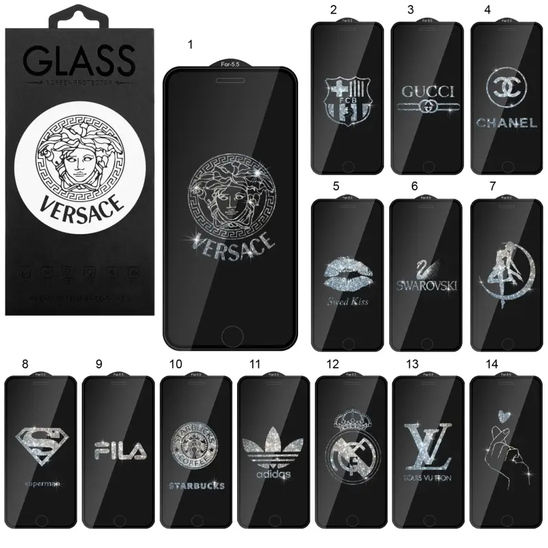 Защитное стекло iPh 7/8 Plus 3D с LOGO с блестками