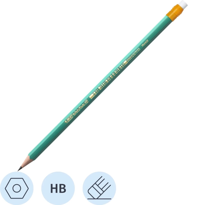 Карандаш чернографитный EVOLUTION ЭКО HB с ластиком пласт., Франция