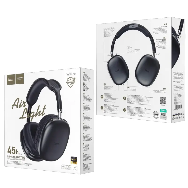 Наушники W35 Air Wireless Headset Long Usage Time HOCO черные Наушники W35 Air Wireless Headset Long Usage Time HOCO черные