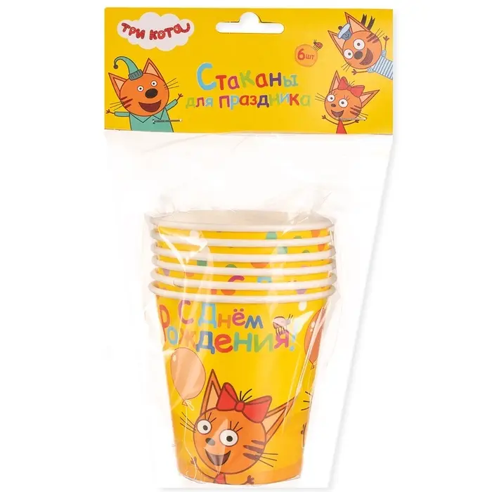 Стаканы  "Три Кота. Веселый День Рождения" 6 шт.