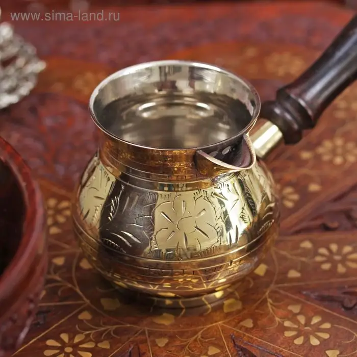 Турка латунь "Цветы" деревянная рукоять 150 мл