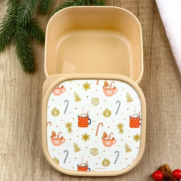 Ланч-бокс новогодний «Угощения», 700 мл, бежевый
