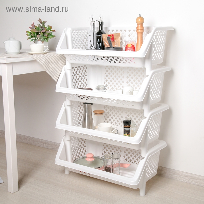 Этажерка напольная 4-х секционная «Универсал», цвет белый Этажерка напольная 4-х секционная «Универсал», цвет белый