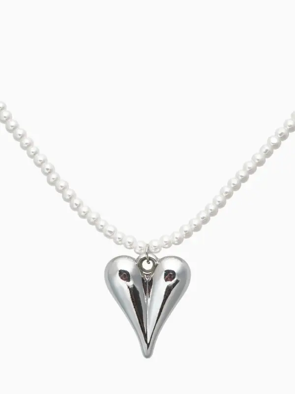 Чокер &laquo;Сердце&raquo; жемчужные бусины, белый в серебре, 32 см + 5 см доп, цепочка