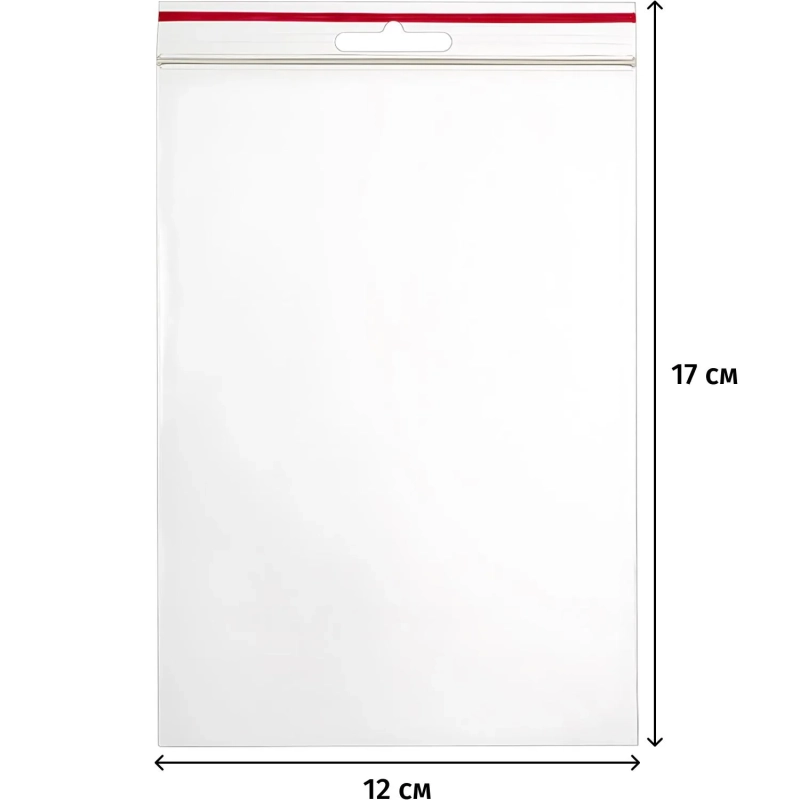 Пакет с замком (Zip Lock) с европодвесом 12 х 17 см, 60 мкм, 100 шт/уп
