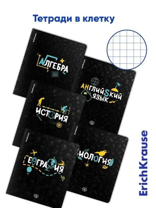 Набор предметных тетрадей ErichKrause. Inscription, 12 предметов, 48 листов, со справочным материалом, обложка из мелованного картона