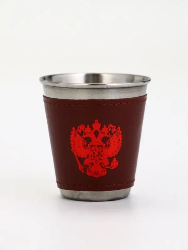 Стопки в чехле &laquo;Герб&raquo;, нержавеющая сталь, набор 6 шт. &times; 75 мл