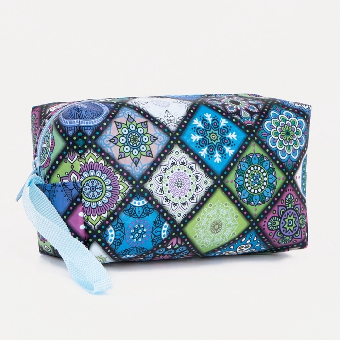 Косметичка дорожная на молнии, с ручкой, цвет синий/разноцветный