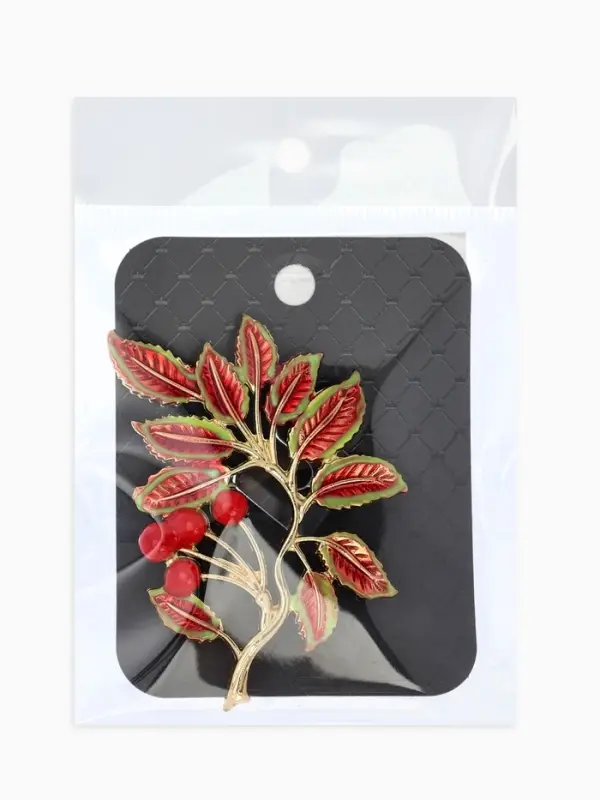 Брошь &laquo;Веточка Калины&raquo;, красно-коричневая в золоте