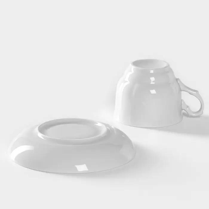 Чайная пара Добрушский завод &laquo;Бельё&raquo;, 2 предмета: чашка 240 мл, блюдце d=14.8 см, фарфор, белая