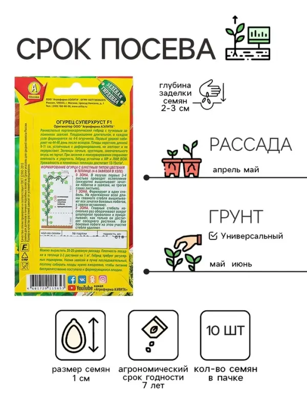 Семена Огурец Семена Огурец "Суперхруст F1", 10 шт