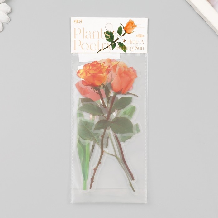 Наклейки пластик Наклейки пластик "Цветы и цитаты. Желто-оранжевые" набор 12 шт 8,5х21,5х0,2 см