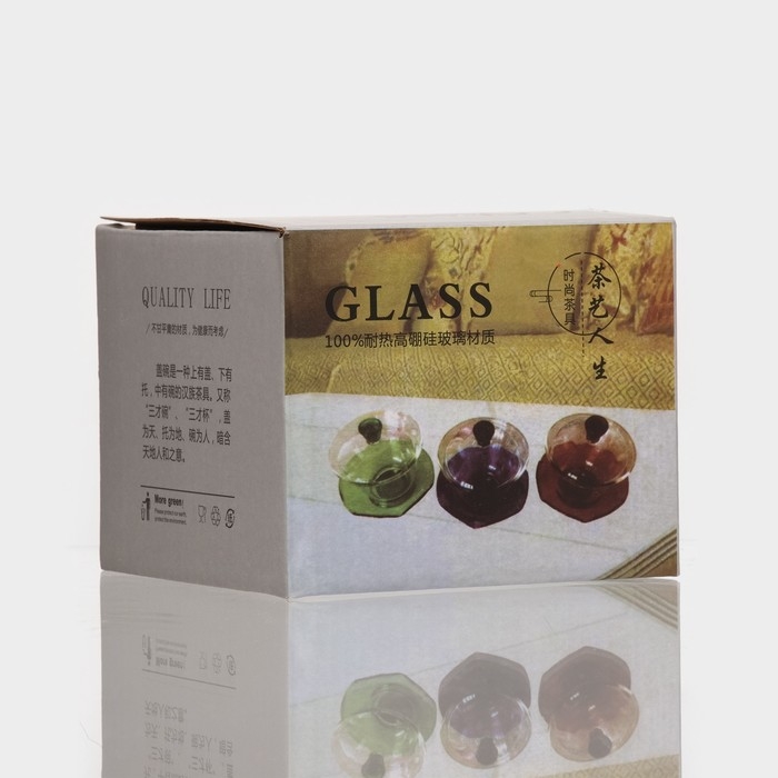 Пиала для чая стеклянная «Гайвань», 250 мл, с подставкой и крышкой Пиала для чая стеклянная «Гайвань», 250 мл, с подставкой и крышкой