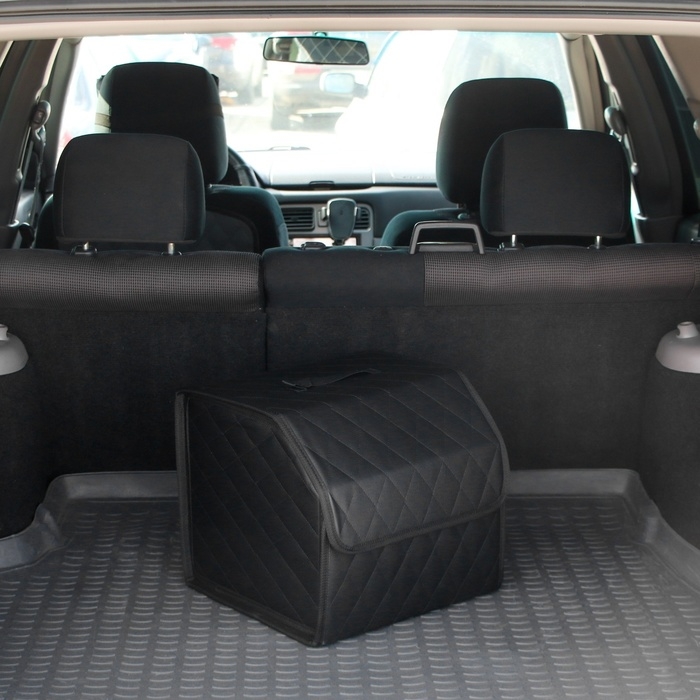 Органайзер кофр в автомобиль Cartage саквояж, экокожа стеганая, 30х30х30 см, черный