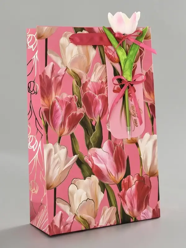 Пакет подарочный ламинированный &laquo;Тюльпаны&raquo;, 22.3&times;9&times;35 см