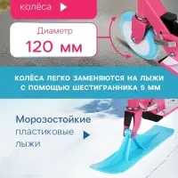 Самокат-снегокат 2 в 1 Snow Cat, колёса 120 мм, голубой, розовый