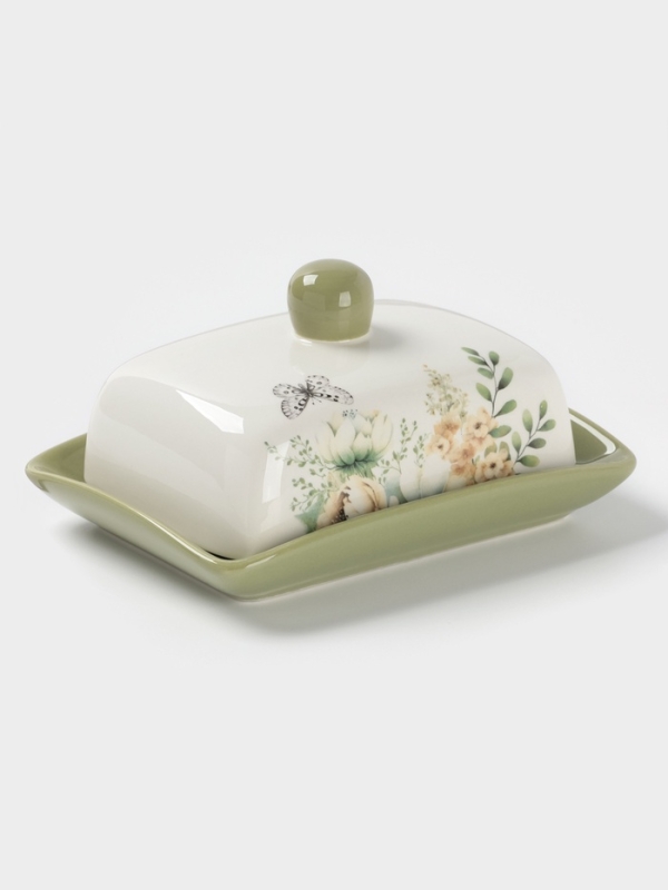 Масленка Доляна  Масленка Доляна "Цветы" цвет белый  17х12х8,5 см