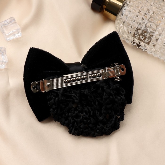 Заколка-автомат для волос  Заколка-автомат для волос "Бантик" с сеточкой для пучка, d-10 см, чёрный