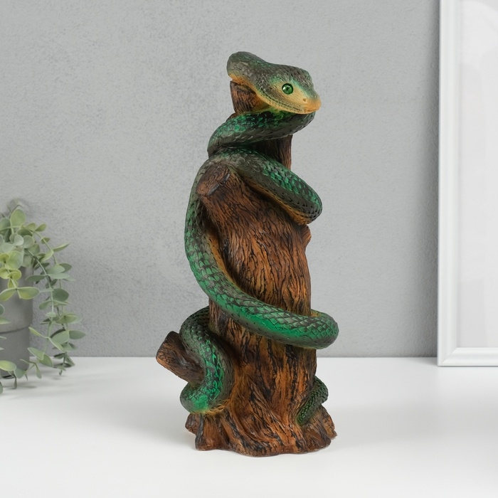 Новогодняя копилка  Новогодняя копилка "Змея на пеньке"  33 х 14 х 15 см, зеленый