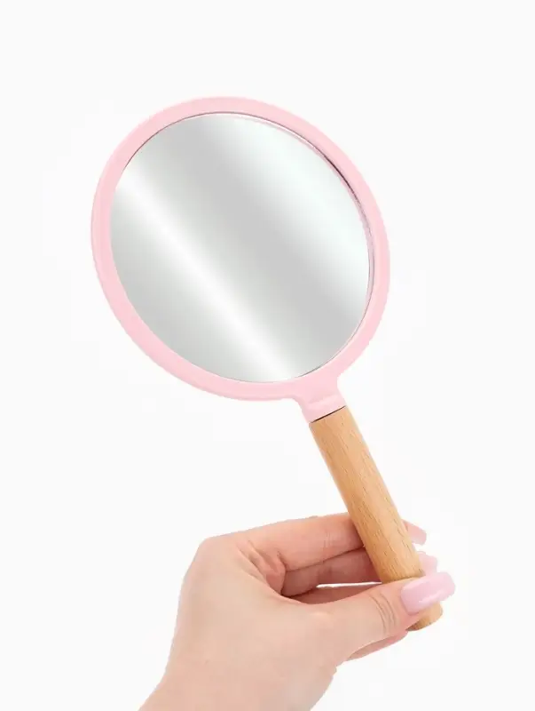 Зеркало с ручкой, 14&times;25 см, (d=12.5 см), розовое