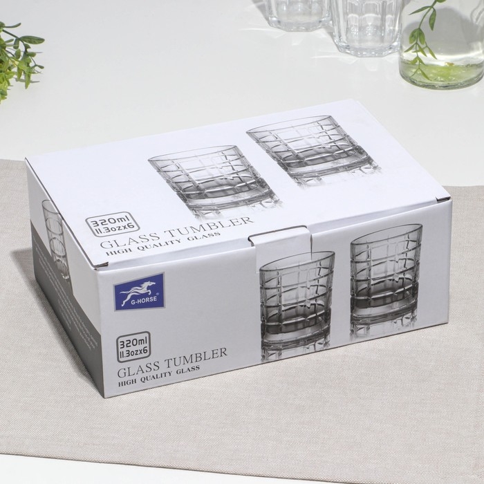 Набор низких стаканов «Квадро», стеклянный, d=8.5 см, h=9.5 см, 320 мл, 6 шт Набор низких стаканов «Квадро», стеклянный, d=8.5 см, h=9.5 см, 320 мл, 6 шт