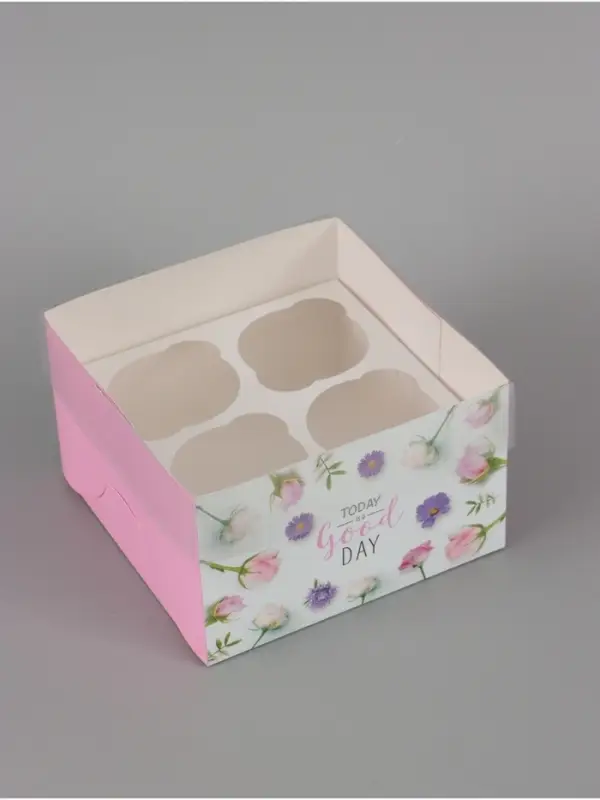 Коробка для капкейков, кондитерская упаковка, 4 ячейки &laquo;Today is a good day&raquo;, 16&times;16&times;10 см