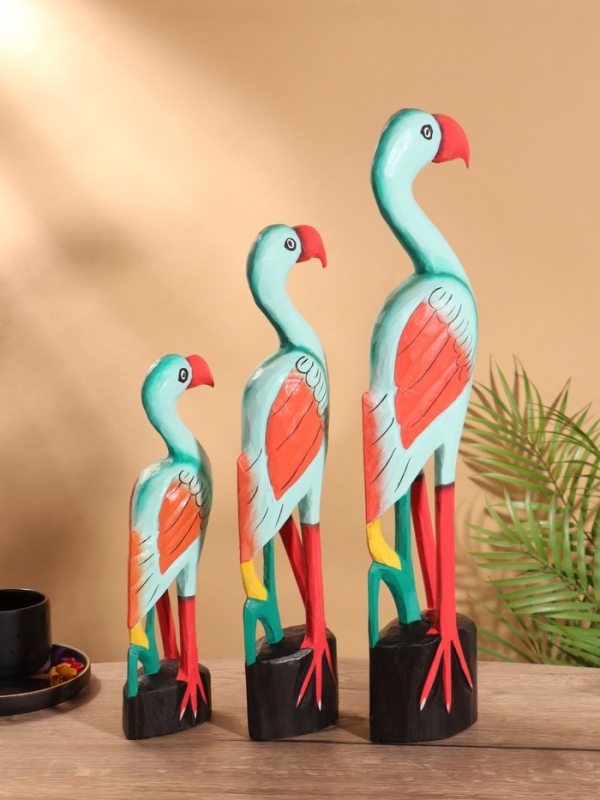 Сувенир интерьерный "Фламинго" дерево (набор 3 штуки)