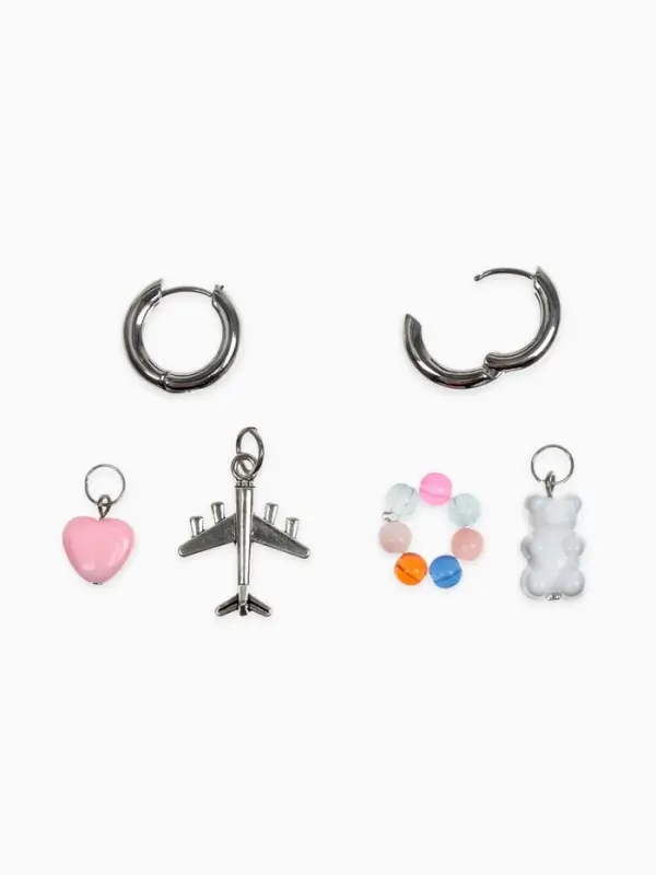 Серьги со съёмным элементом &laquo;Трансформер&raquo;, мишка и сердце, цветные в серебре