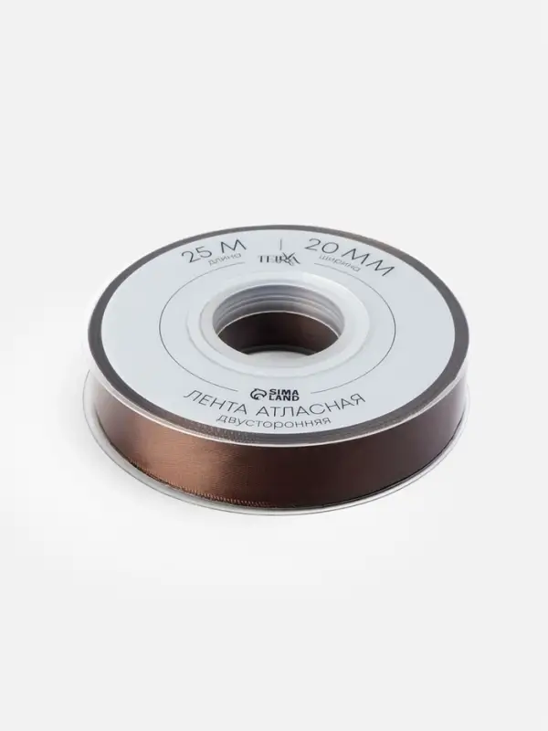 Лента атласная TEIRA, двухсторонняя, 20 мм, 25&plusmn;1 м, коричневая №0850