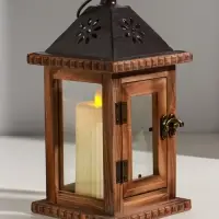 Деревянный подсвечник - фонарь на 1 свечу &laquo;Цветок&raquo;, состаренный 25&times;12.5&times;12.5 см