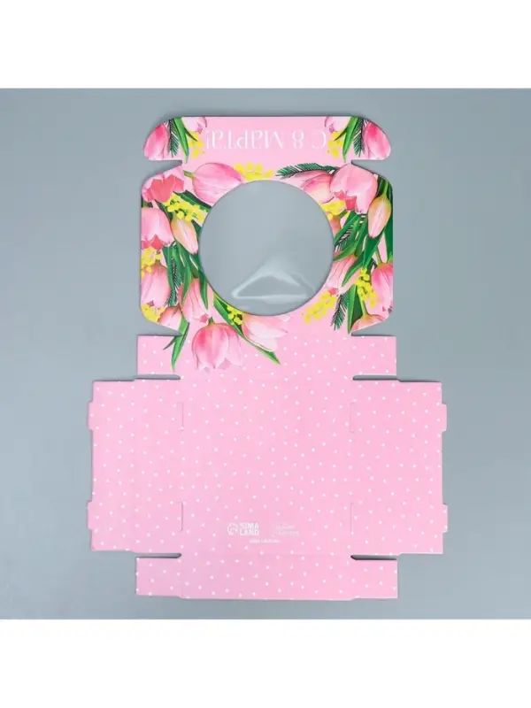 Коробка для макарун с низкими бортами, кондитерская упаковка &laquo;8 марта&raquo;, 11&times;11&times;3 см